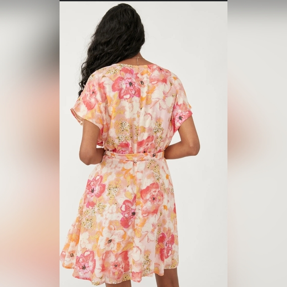Free People Floral Pink and Cream Midi Dress EUC Size Small - Missing Belt - Picture 2 of 5
